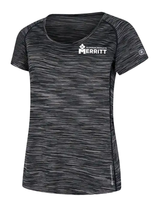 OGIO Womens Black Space Dye Verge Scoop Neck w/Merritt Products Logo