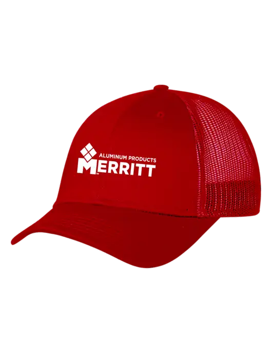 Red Mesh Trucker Cap Snap Back w/Merritt Products Logo