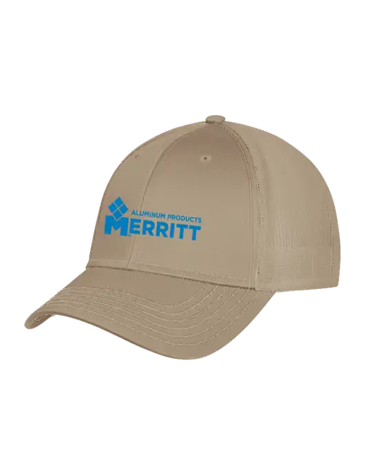 Khaki Mesh Trucker Cap Snap Back w/Merritt Products Logo