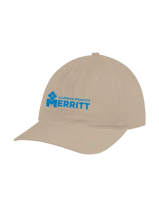 Garment Washed Unstructured Twill Tan Cap w/Merritt Products Logo