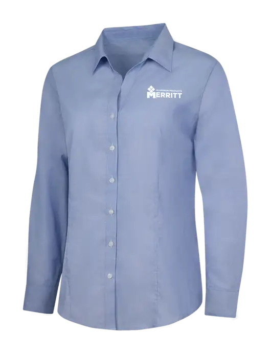 Light Slate Blue Womens Crosshatch Easy Care Shirt w/Merritt Products Logo