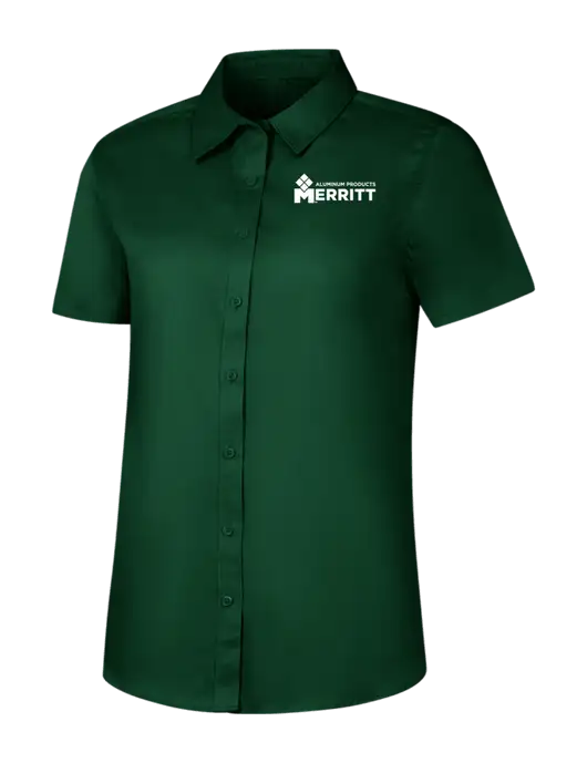 Womens Dark Green Short Sleeve Superpro React Twill Shirt w/Merritt Products Logo