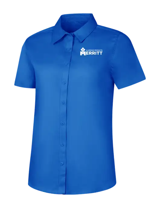 Womens Short Sleeve Royal Blue Superpro React Twill Shirt w/Merritt Products Logo