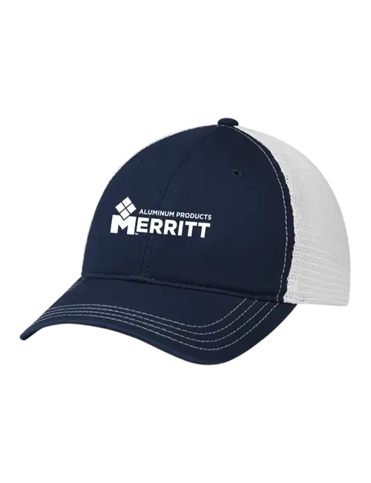Richardson 111 Garment Washed Trucker Cap Navy w/White Mesh w/Merritt Products Logo