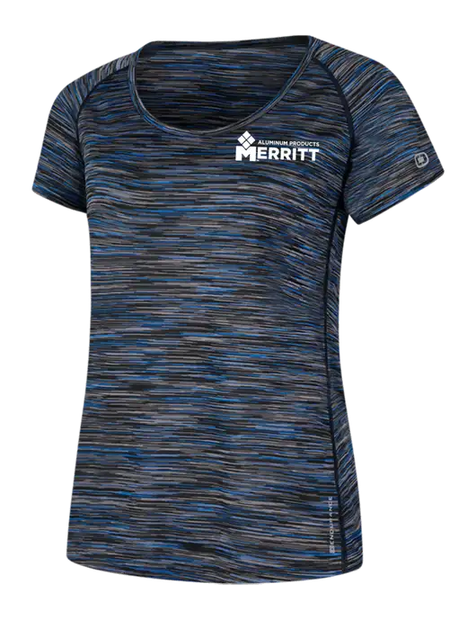 OGIO Womens Black/Royal Space Dye Verge Scoop Neck w/Merritt Products Logo