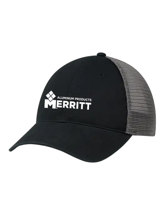Richardson 111 Garment Washed Trucker Cap Black w/Charcoal Mesh w/Merritt Products Logo