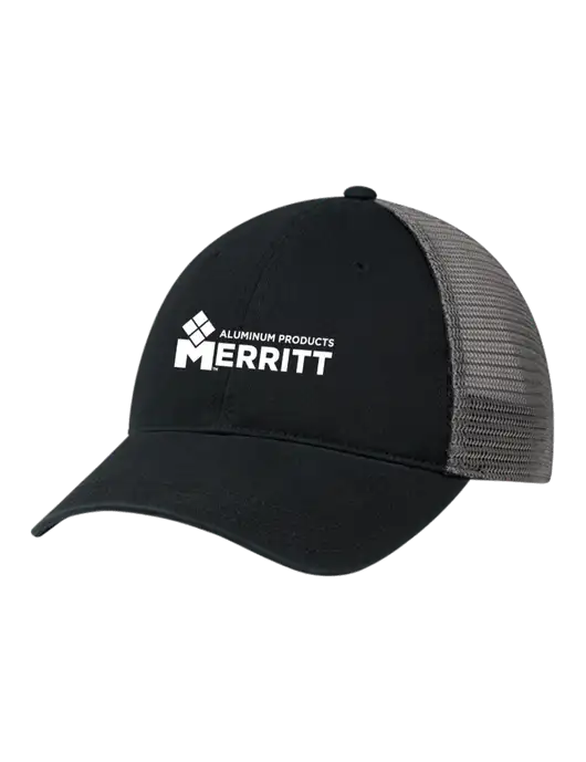 Richardson 111 Garment Washed Trucker Cap Black w/Charcoal Mesh w/Merritt Products Logo