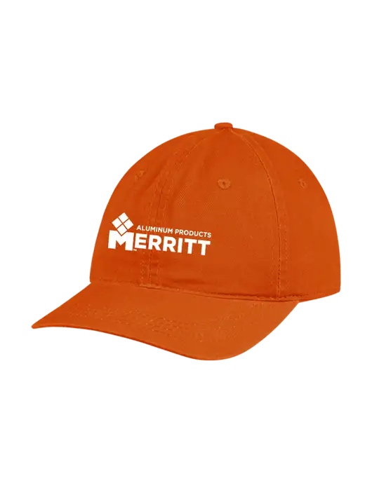 Garment Washed Unstructured Twill Orange Cap w/Merritt Products Logo