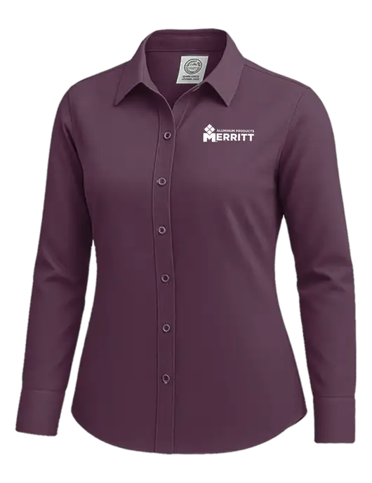 Brooks Brothers Womens Eggplant Wrinkle-Free Stretch Nailhead Shirt w/Merritt Products Logo