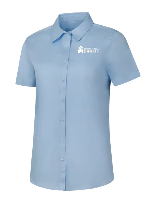 Womens Light Blue Short Sleeve Superpro React Twill Shirt w/Merritt Products Logo