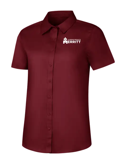 Womens Maroon Short Sleeve Superpro React Twill Shirt w/Merritt Products Logo