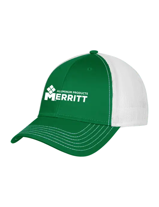 Kelly & White Mesh Trucker Cap Snap Back w/Merritt Products Logo