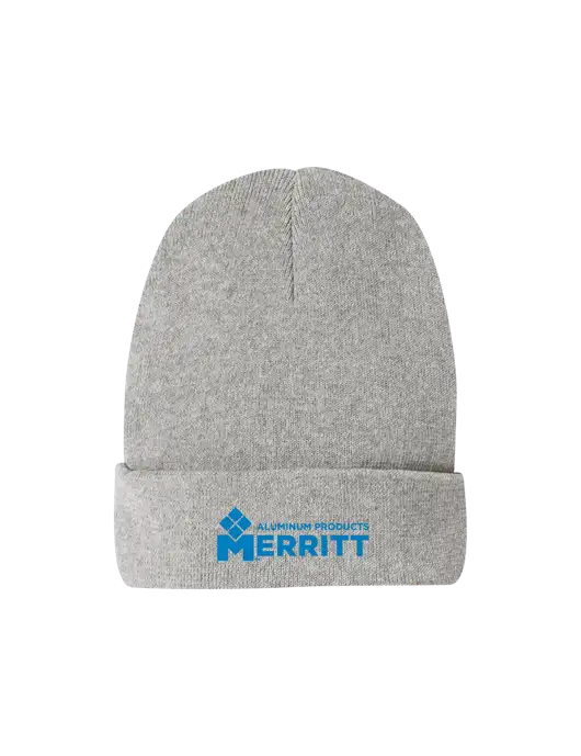 Recycled Light Heather Grey Beanie w/Merritt Products Logo