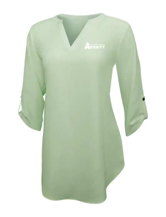 Very Light Green Womens 3/4 Sleeve Tunic Blouse w/Merritt Products Logo