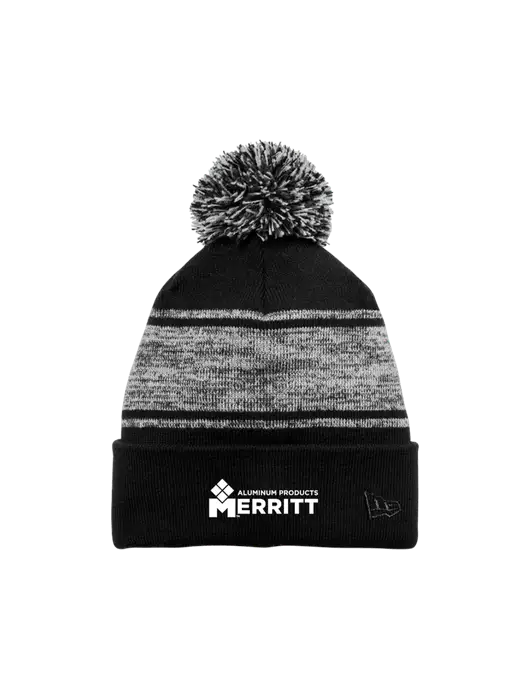 New Era Black/Charcoal Knit Chilled Pom Beanie w/Merritt Products Logo