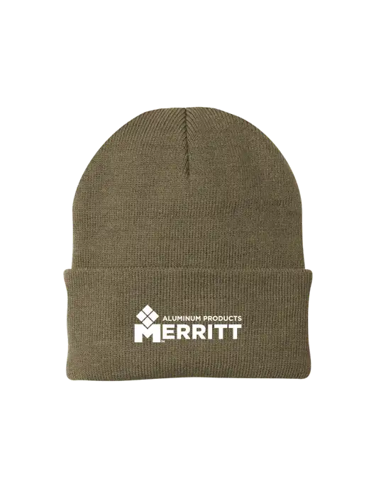Dark Tan Knit Cap w/Merritt Products Logo