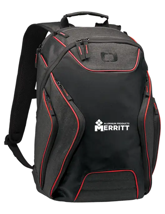 OGIO Red/Heather Grey Hatch Laptop Backpack
 w/Merritt Products Logo