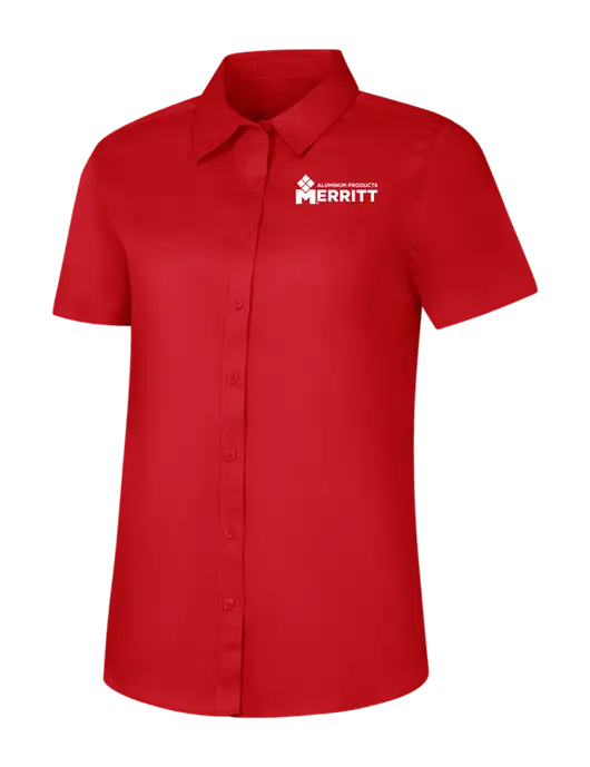 Womens Red Short Sleeve Superpro React Twill Shirt w/Merritt Products Logo