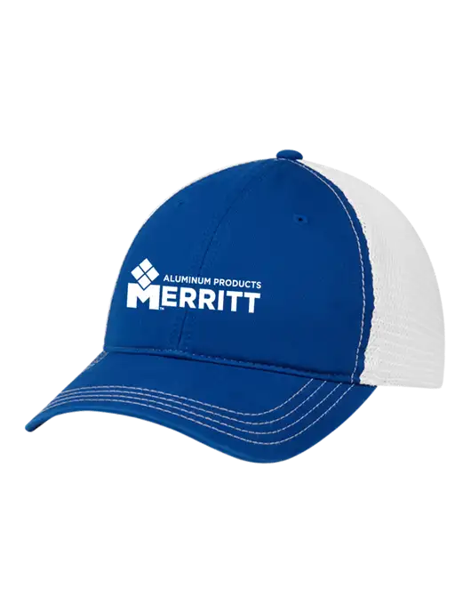 Richardson 111 Garment Washed Trucker Cap Royal w/White Mesh w/Merritt Products Logo