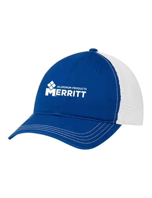 Richardson 111 Garment Washed Trucker Cap Royal w/White Mesh w/Merritt Products Logo