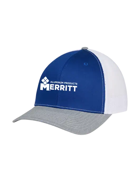 Richardson Adjustable Snapback Original 112 Trucker Cap Royal/HeatherGrey/White Mesh w/Merritt Products Logo