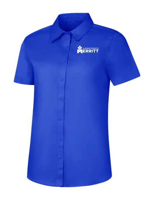 Womens Short Sleeve Dark Royal Superpro React Twill Shirt w/Merritt Products Logo