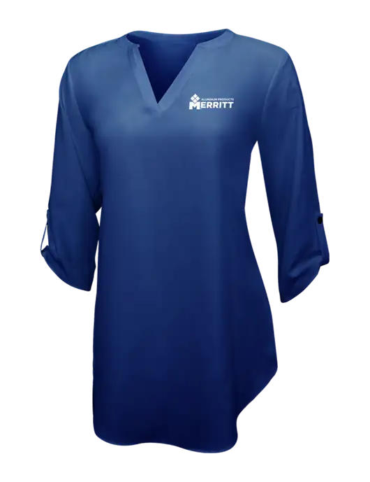 Dark Royal Womens 3/4 Sleeve Tunic Blouse w/Merritt Products Logo