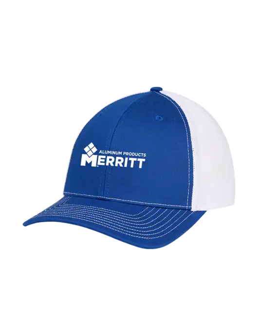 Richardson Adjustable Snapback Original 112 Trucker Cap Royal w/White Mesh w/Merritt Products Logo