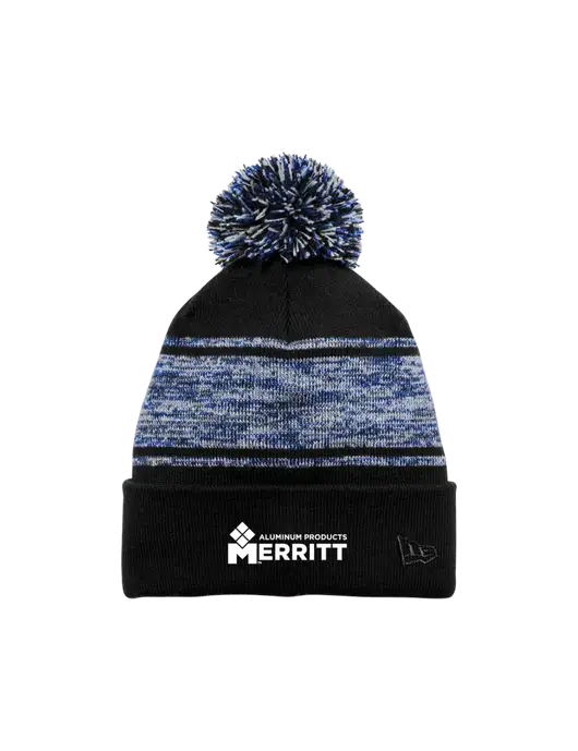 New Era Black/Royal Knit Chilled Pom Beanie w/Merritt Products Logo