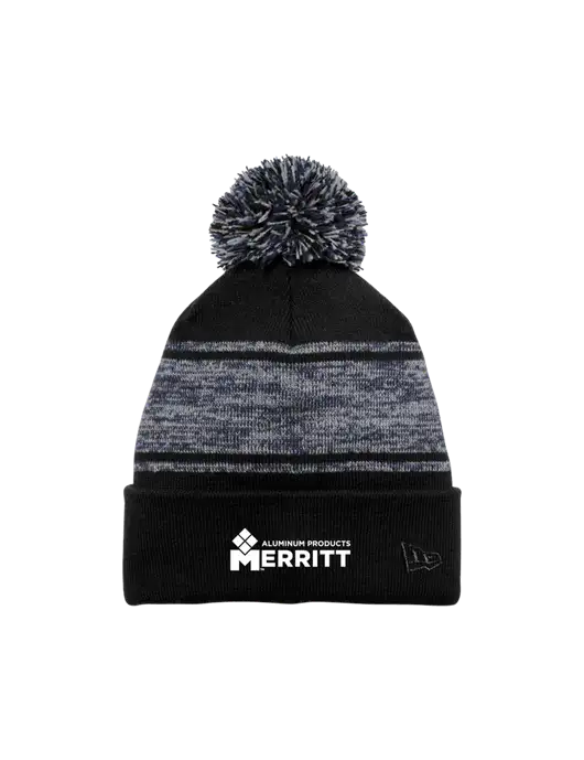 New Era Black/Navy Knit Chilled Pom Beanie w/Merritt Products Logo