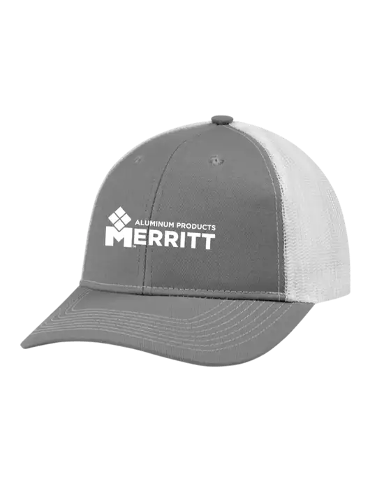 Snapback Ponytail Trucker Cap Light Medium Heather Grey w/White Mesh w/Merritt Products Logo