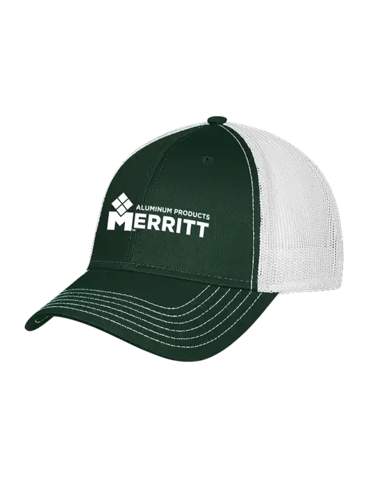 Dark Green/White Mesh Trucker Cap Snap Back w/Merritt Products Logo