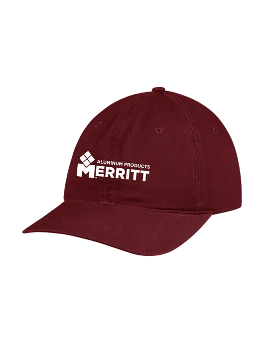 Garment Washed Unstructured Twill Maroon Cap w/Merritt Products Logo
