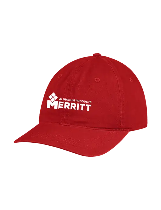 Garment Washed Unstructured Twill Red Cap w/Merritt Products Logo