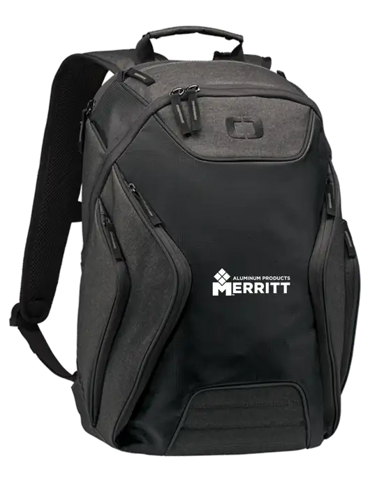 OGIO Black/Heather Grey Hatch Laptop Backpack
 w/Merritt Products Logo