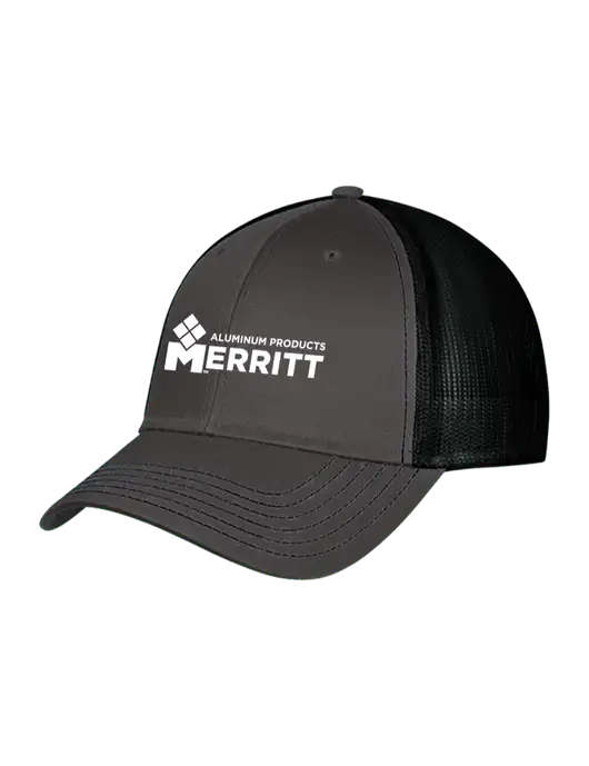 Charcoal & Black Mesh Trucker Cap Snap Back w/Merritt Products Logo