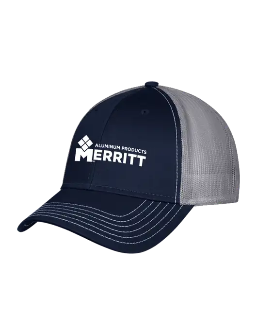Navy/Grey Mesh Trucker Cap Snap Back w/Merritt Products Logo