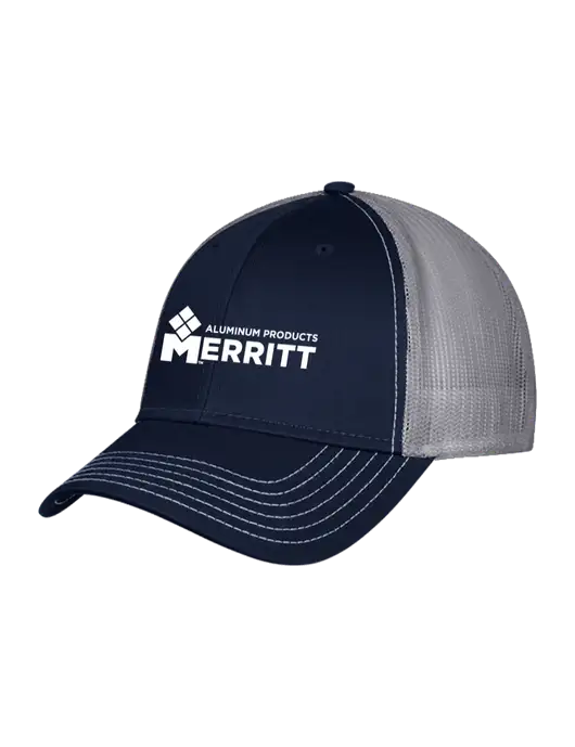 Navy & Grey Mesh Trucker Cap Snap Back w/Merritt Products Logo