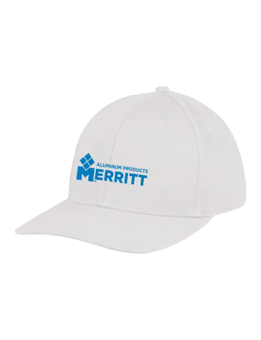 Premium Modern Structured Twill White Snapback Cap w/Merritt Products Logo