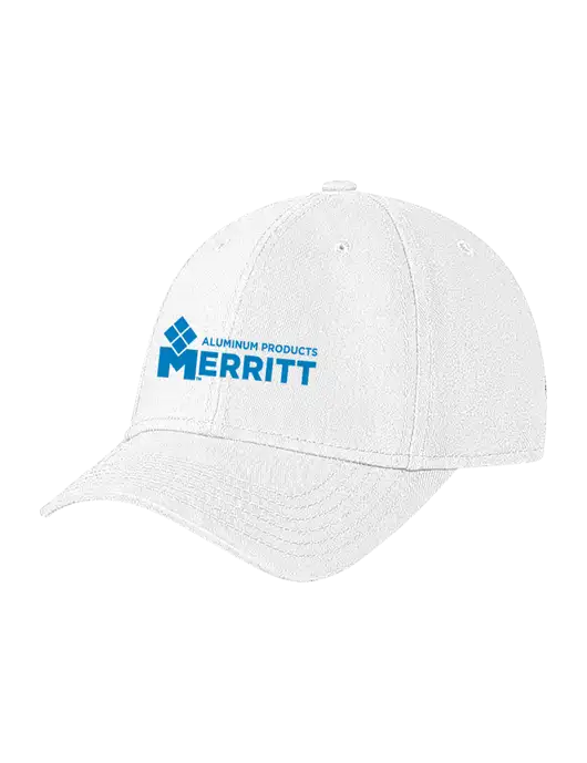 White Structured Soft Snap Closure Hook & Loop Cap w/Merritt Products Logo