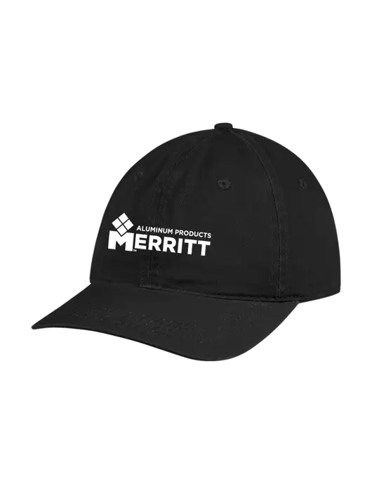 Garment Washed Unstructured Twill Black Cap w/Merritt Products Logo