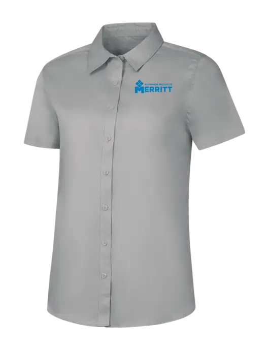 Womens Light Grey Short Sleeve Superpro React Twill Shirt w/Merritt Products Logo
