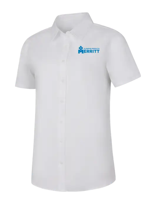 Womens White Short Sleeve Superpro React Twill Shirt w/Merritt Products Logo