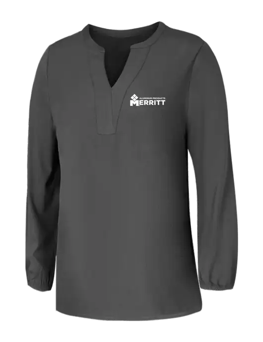 Mercer+Mettle Womens Dark Grey Stretch Crepe 3/4 Sleeve Blouse w/Merritt Products Logo