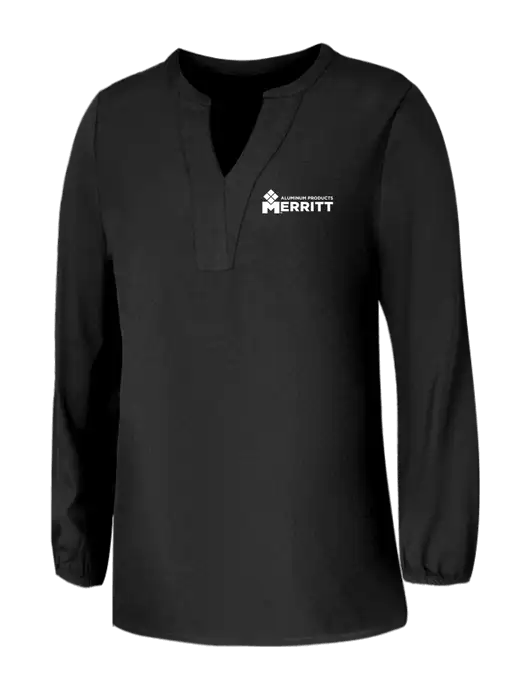 Mercer+Mettle Womens Deep Black Stretch Crepe 3/4 Sleeve Blouse w/Merritt Products Logo