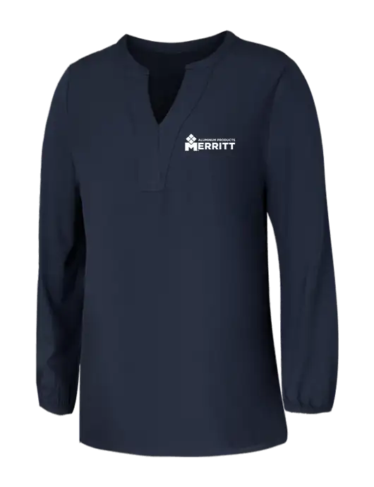 Mercer+Mettle Womens Navy Stretch Crepe 3/4 Sleeve Blouse w/Merritt Products Logo