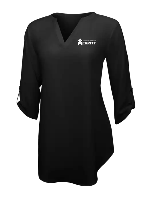 Womens Black 3/4 Sleeve Tunic Blouse w/Merritt Products Logo