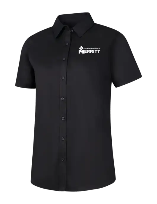 Womens Black Short Sleeve Superpro React Twill Shirt w/Merritt Products Logo