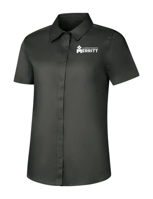 Womens Dark Grey Short Sleeve Superpro React Twill Shirt w/Merritt Products Logo