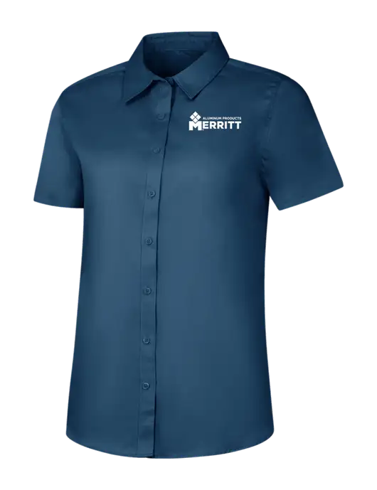 Womens Light Navy Short Sleeve Superpro React Twill Shirt w/Merritt Products Logo